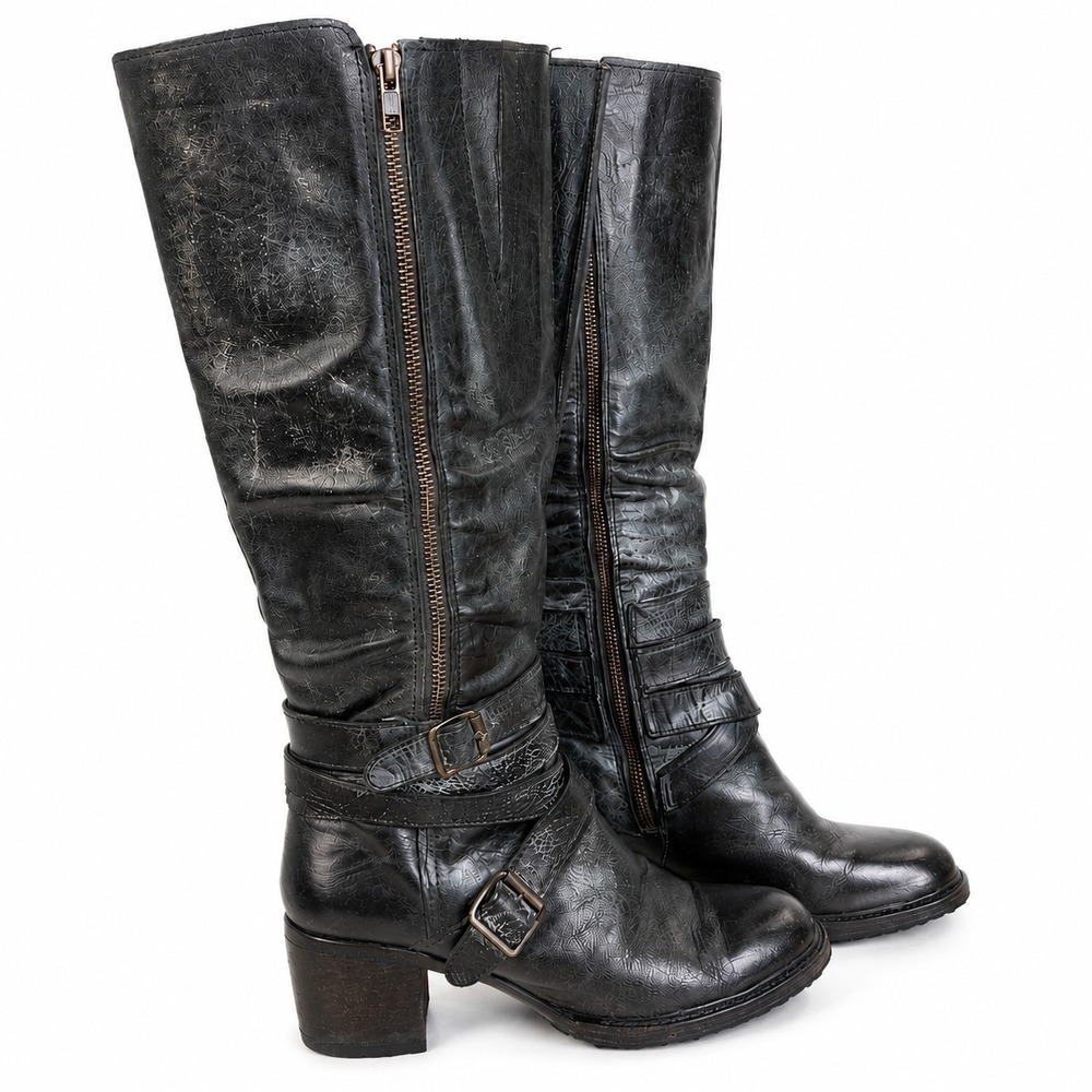 Freebird by Steven Sierra Black Leather Tall Slouch Boots Women's‎ Size 10...